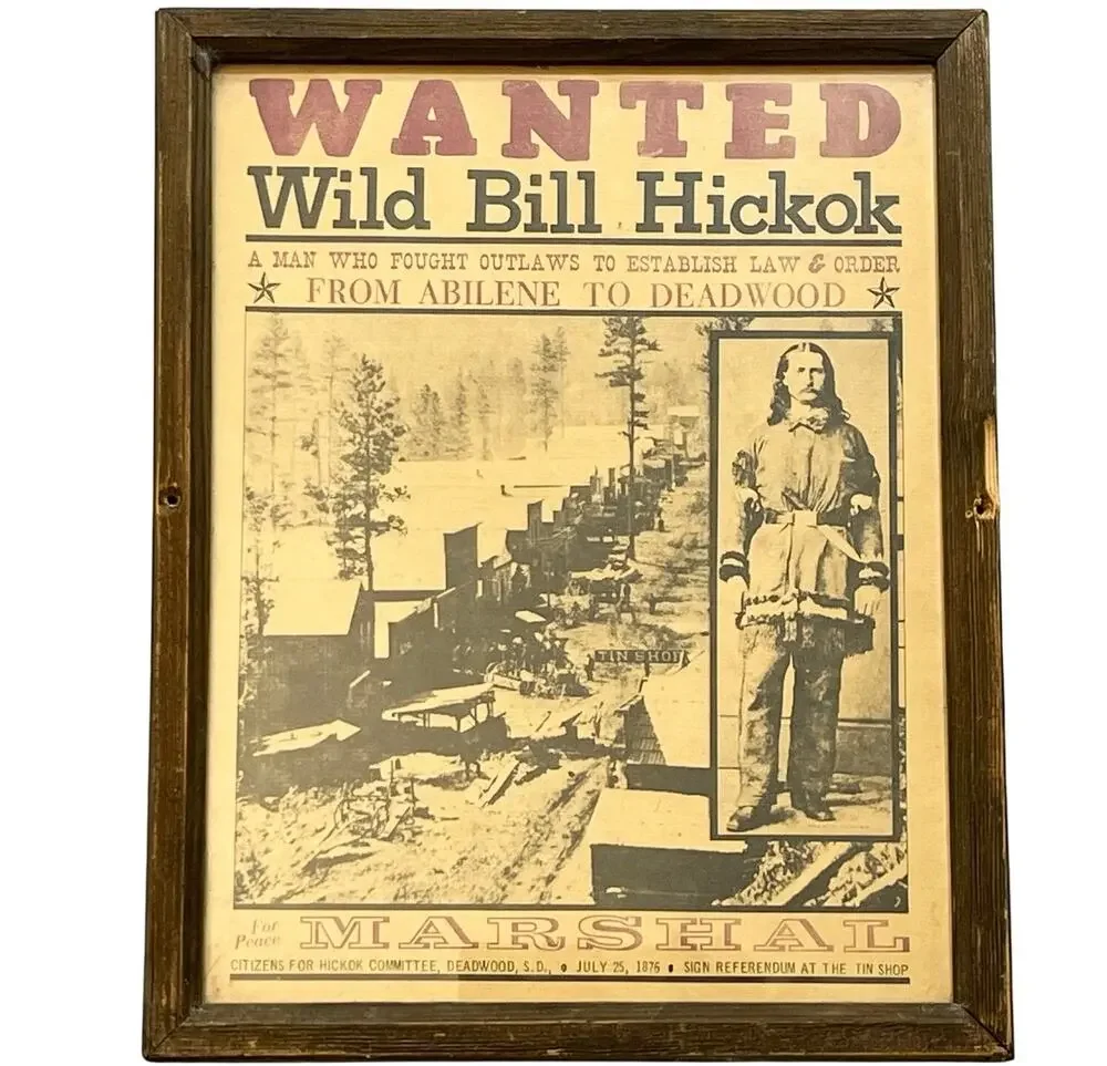Vintage Wild Bill Hickok Wanted Poster Marshal Framed Old West Wall Decor 11x14